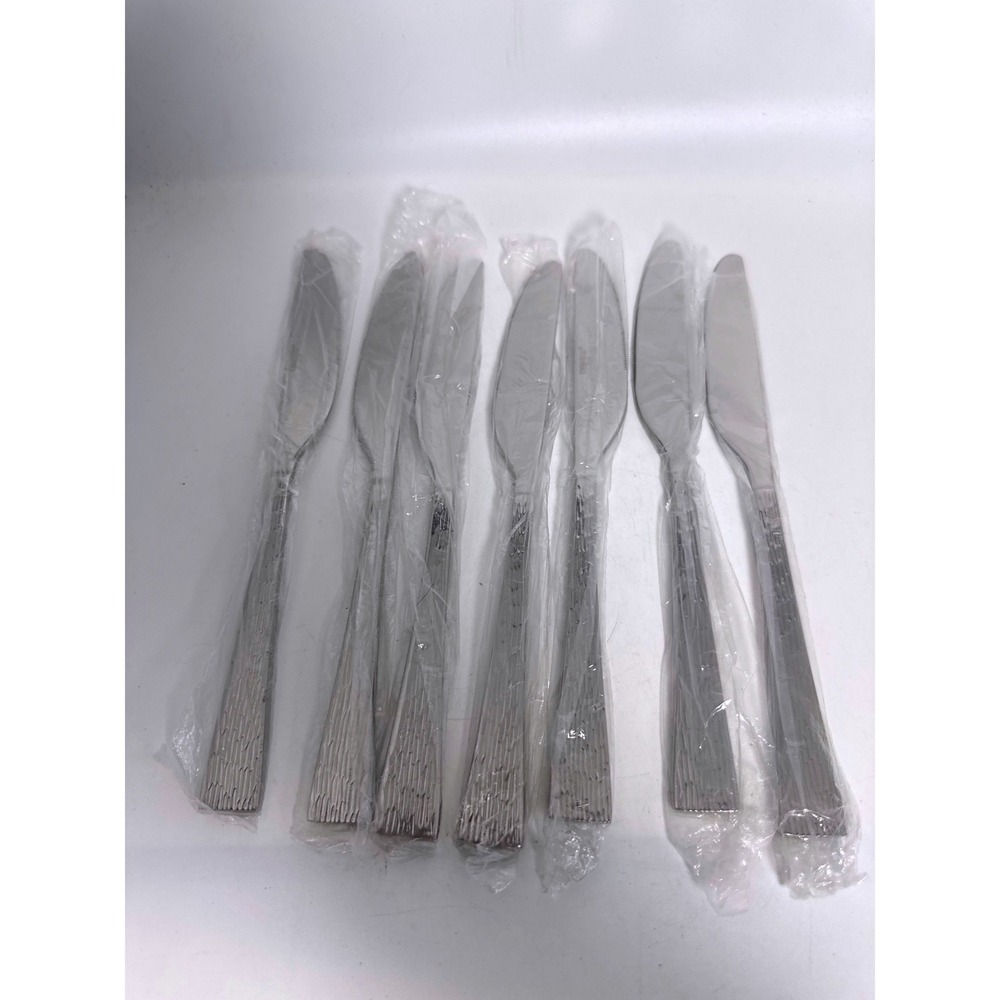 Cambridge Dinner Knives Set 7 Silver New Textured Bark Handle Stainless Steel